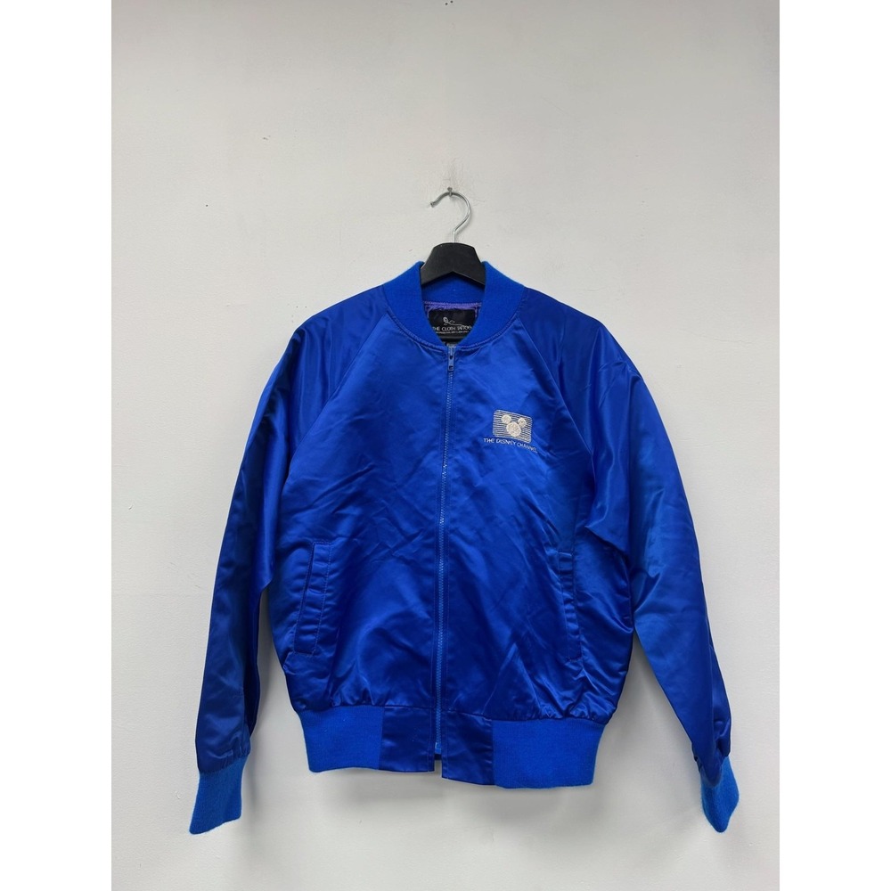 Vintage Disney Channel Jacket Mens Large Blue Satin Bomber‎ Mickey 80s Made USA